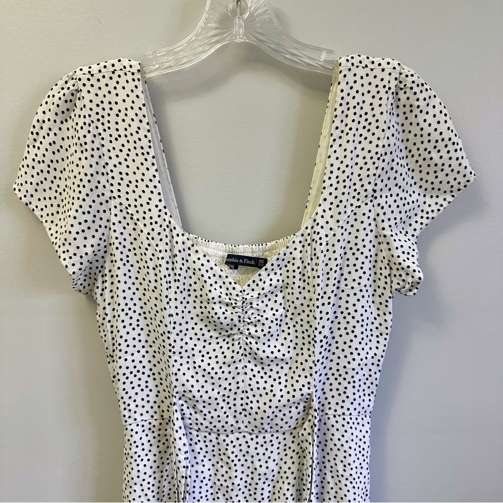 Abercrombie & Fitch Cinched Wrap Dress White Black Polka Dots, V-Neck, Size XS - Picture 5 of 15